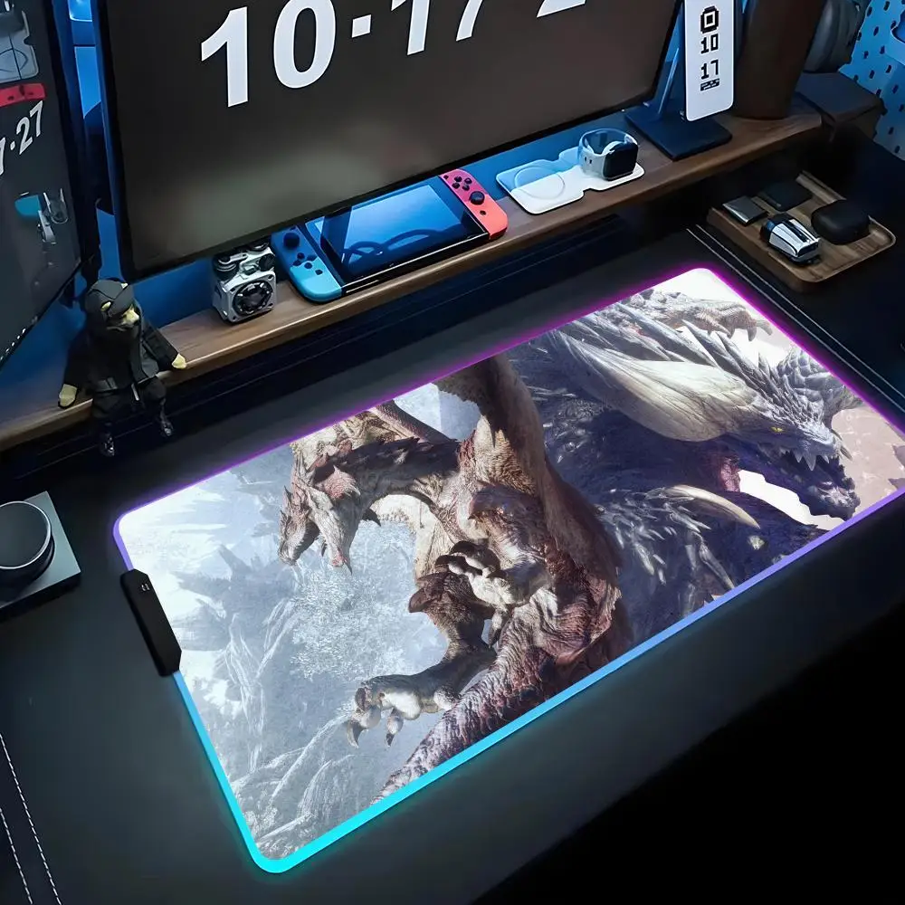 

monster hunter wallpaper Mouse Pad RGB Gaming Mousepad Big LED Pad PC Desk Mat Luminous Mouse Pad Large Keyboard Mats Table Rug