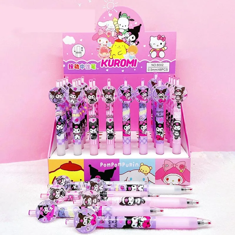 

48pcs/lot Sanrio Kuromi Acrylic Press Gel Pen Cute 0.5mm Black Ink Signature Pens Promotional Gift Office School Supplies