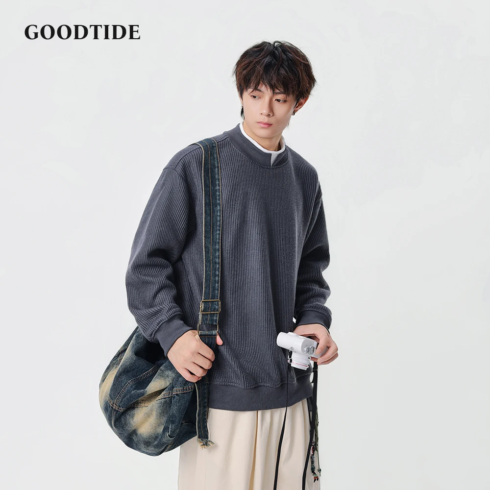 سويت شيرت رجالي غير رسمي برقبة وهمية 2025 شتاء جديد نمط مضلع ومزخرف وتصميم فضفاض مناسب بلوفر مريح #1