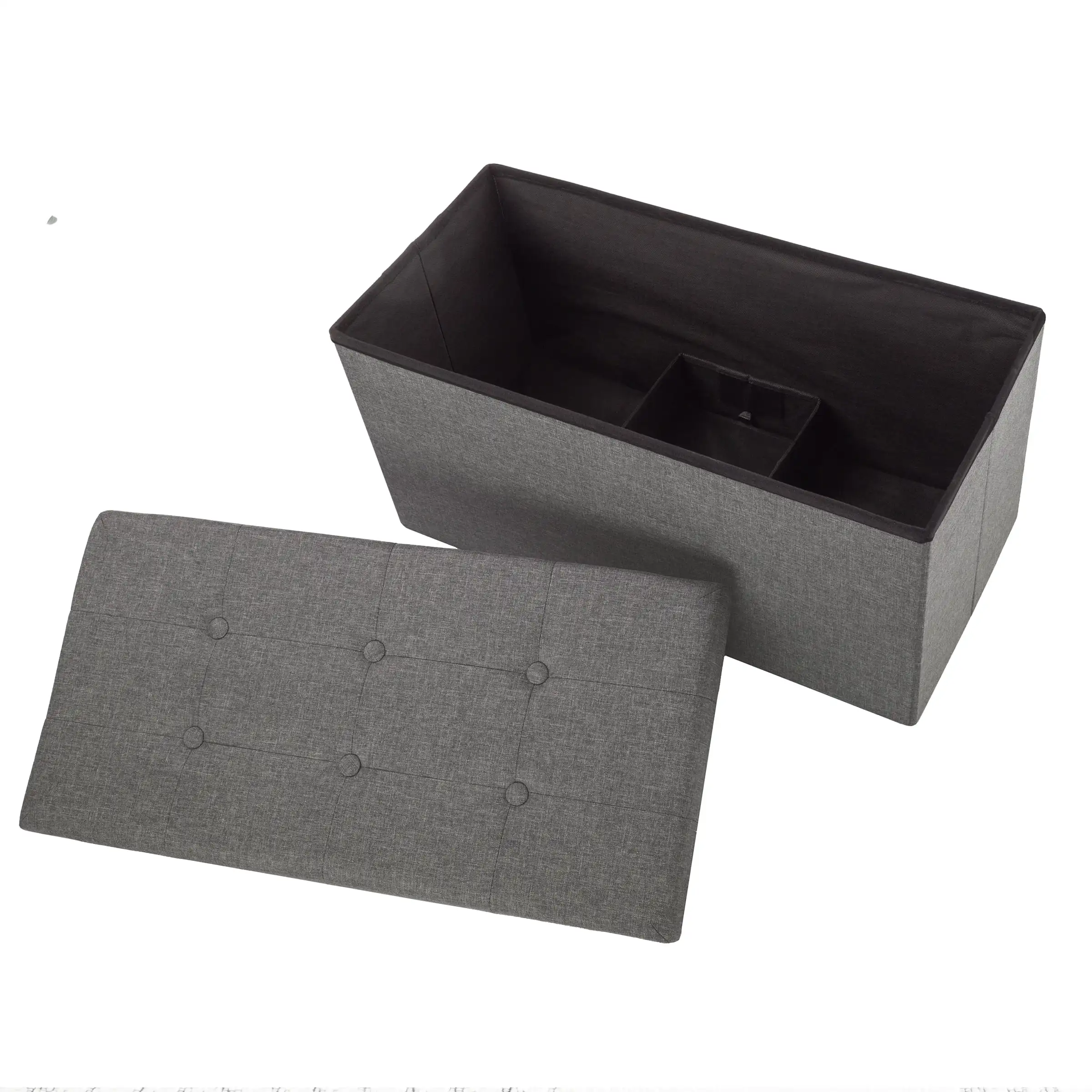 

30" Folding Storage Stool with Removable Storage Box, Gray, 30L x 15W x 15H