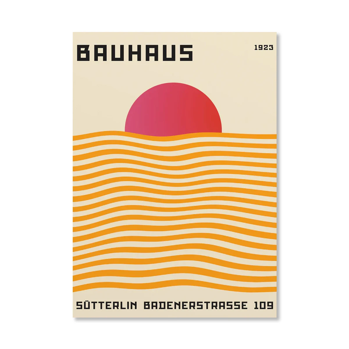 Geometrisches abstraktes orangefarbenes Bauhaus-Poster, Pop-Art, Sonnenaufgang und Fahrrad, Wandkunstdrucke für moderne Wohnzimmer, Schlafsaal, Heimdekoration