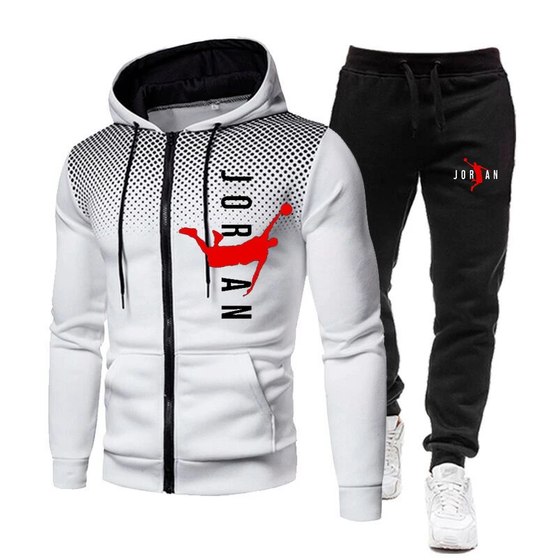 2024 Fall Winter Zipper Fleece Warm Men\'s Tracksuit Hoodies Pants 2Pcs Sets Suit Sportswear High Quality Brand Clothing