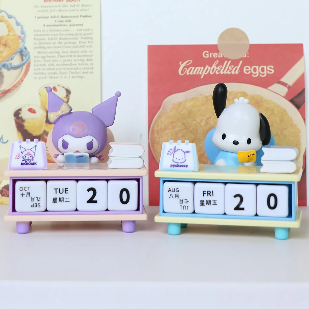 Sanrio Pochacco Kuromi Desk Calendar Series Kawaii Action Figures Model Collectible Office Desktop Ornaments Kids Xmas Gifts