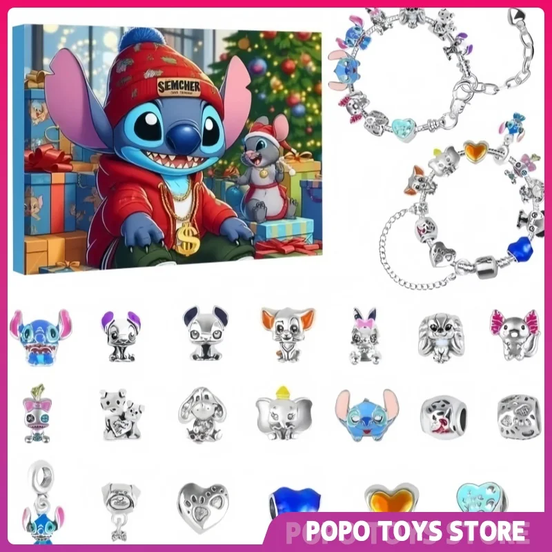 

Disney Mickey & Stitch 24 Days Christmas Advent Calendar Xmas Countdown Jewelry Making Kit For Kids - Halloween Gift Idea