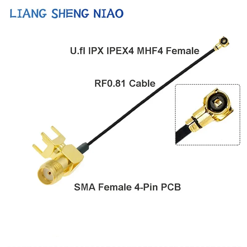 1PCS u.FL IPX IPEX1 / IPEX4 MHF4 Female ke RP-SMA / SMA Female 4-Pin sudut kanan PCB Pigtail WIFI antena kabel ekstensi Jumper