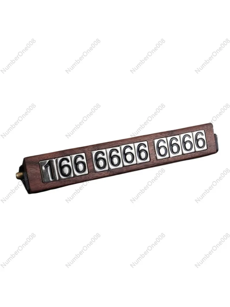 

Car mounted black walnut solid wood temporary parking sign, car moving dual phone number moving card decoration metal