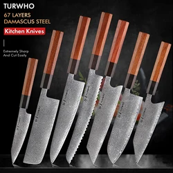 TURWHO Hand Forged Japanese Kitchen Knives Damascus Chef Knife High Carbon VG10 Steel Santoku Nakiri Bread Utility Handmad Knife