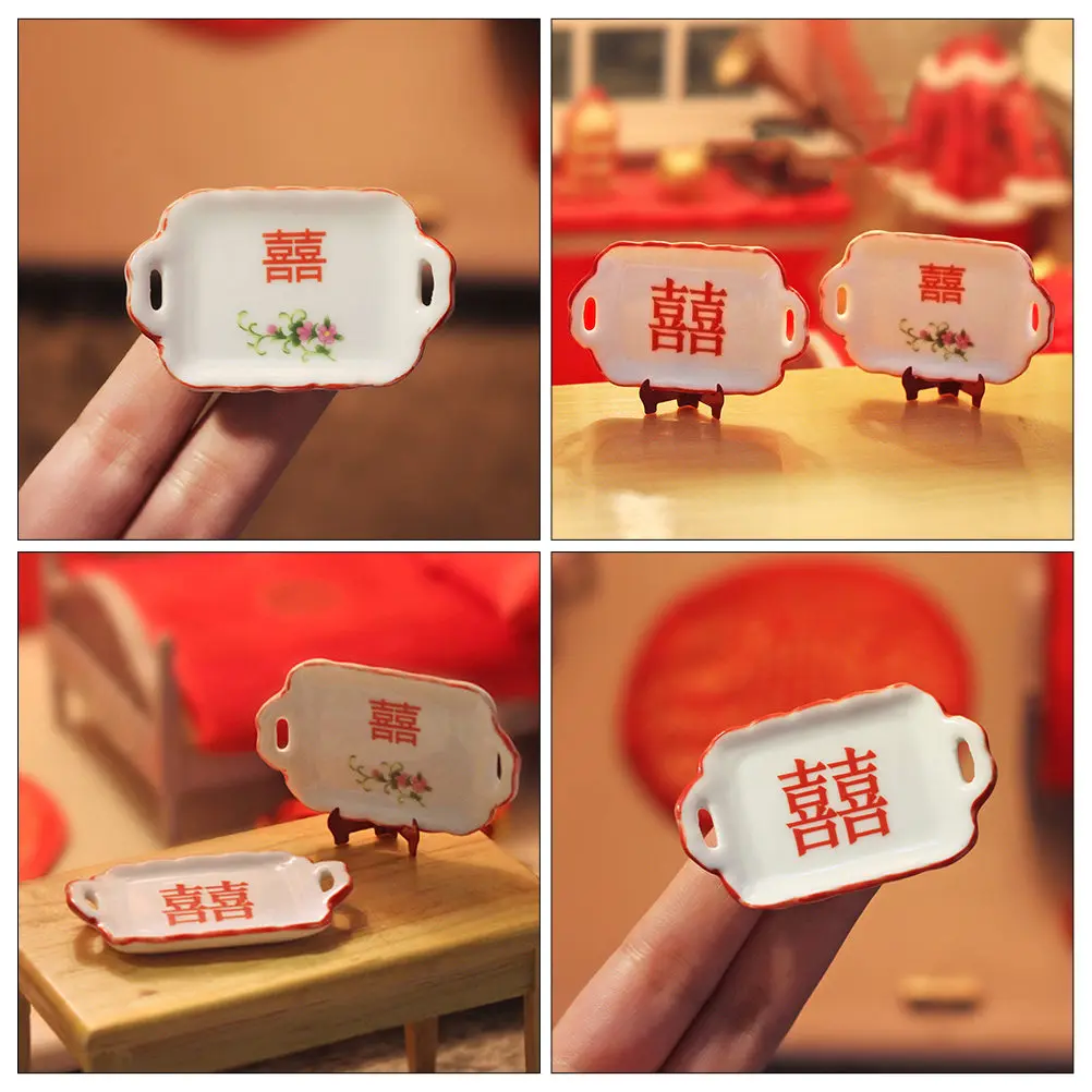

2Pcs Mini Ceramic Plates Miniature House Accessories Mini Tray Decorations Kitchen Scene Props Simulated Tableware