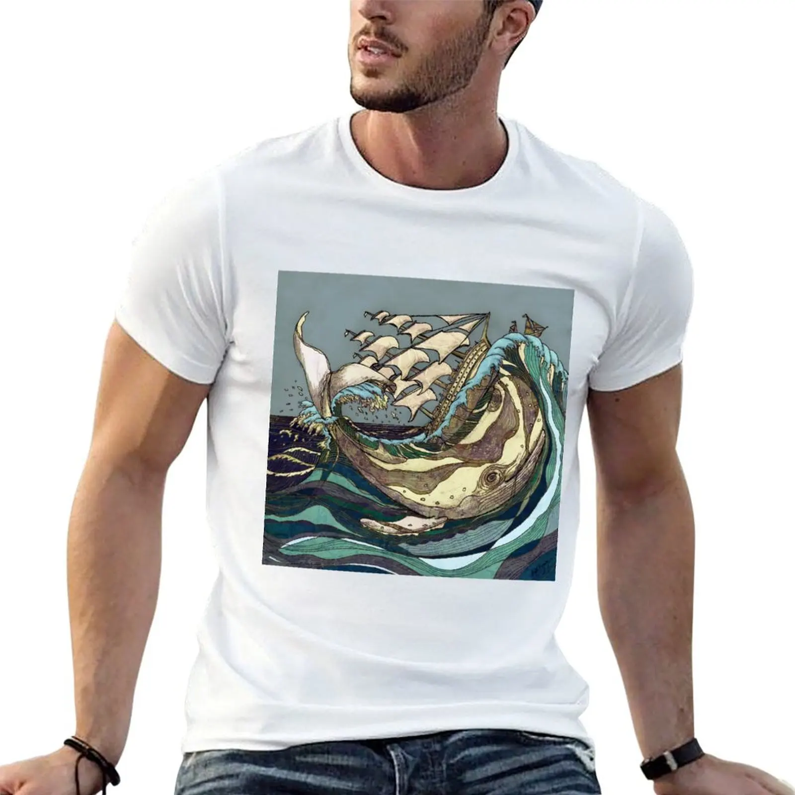 

Leviathan Strikes - Whale, Sea and Sailing Ship T-Shirt man graphic t shirt cotton t shirts man 100% T-Shirt