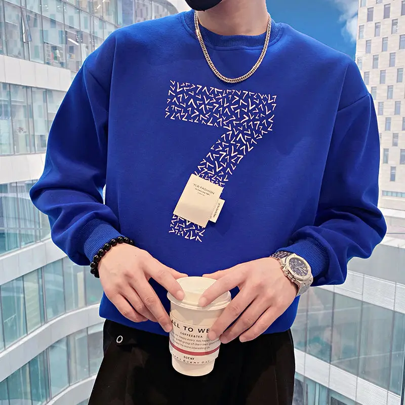 Male Clothes Top Graphic Pullover Sweatshirt For Men Blue Hoodieless Funny Luxury Cotton Elegant Classy Offers Designer Loose S