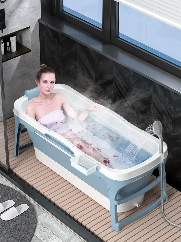 Foldable Double-Layer Bathtub for Adults, Portable Bath Bucket, Quality Plastic, Thickened, Large Size