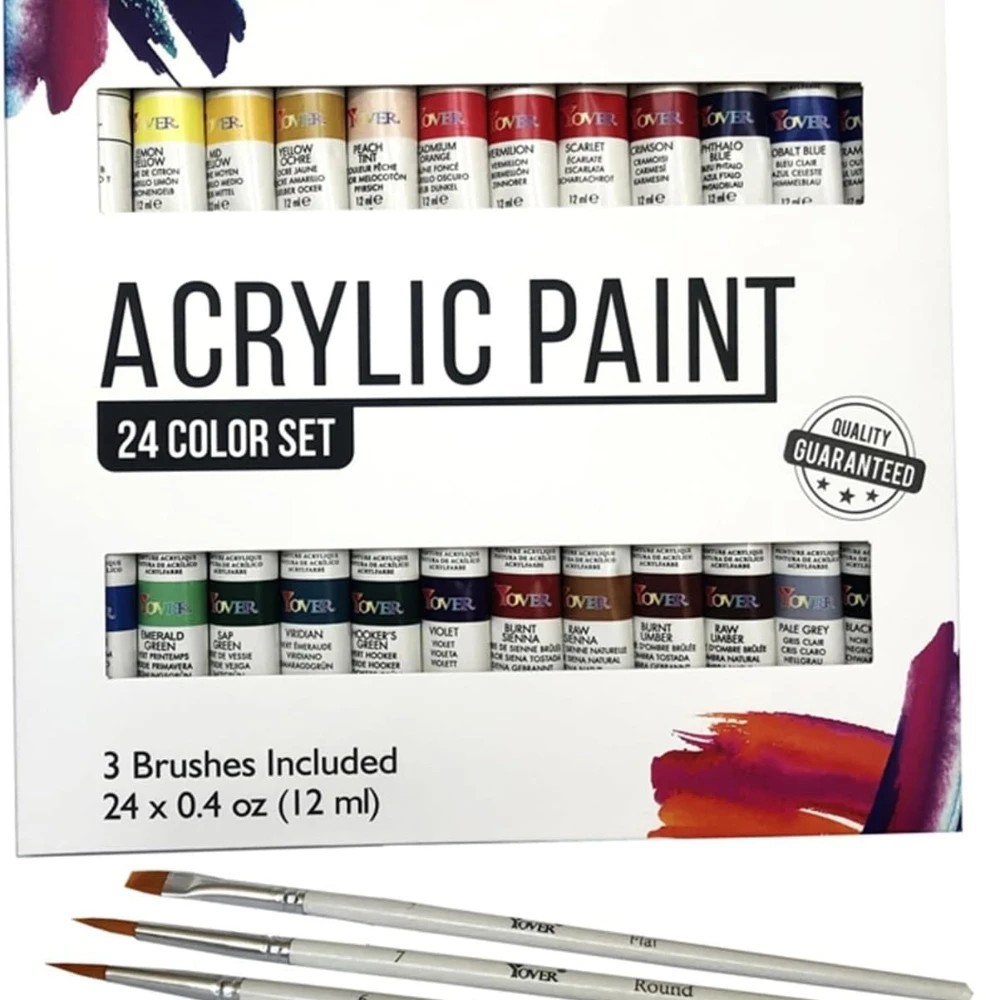 

Art Painting Supplies Art Paints 24 Colors 12ML Acrylic Paints +3 Brushes Set