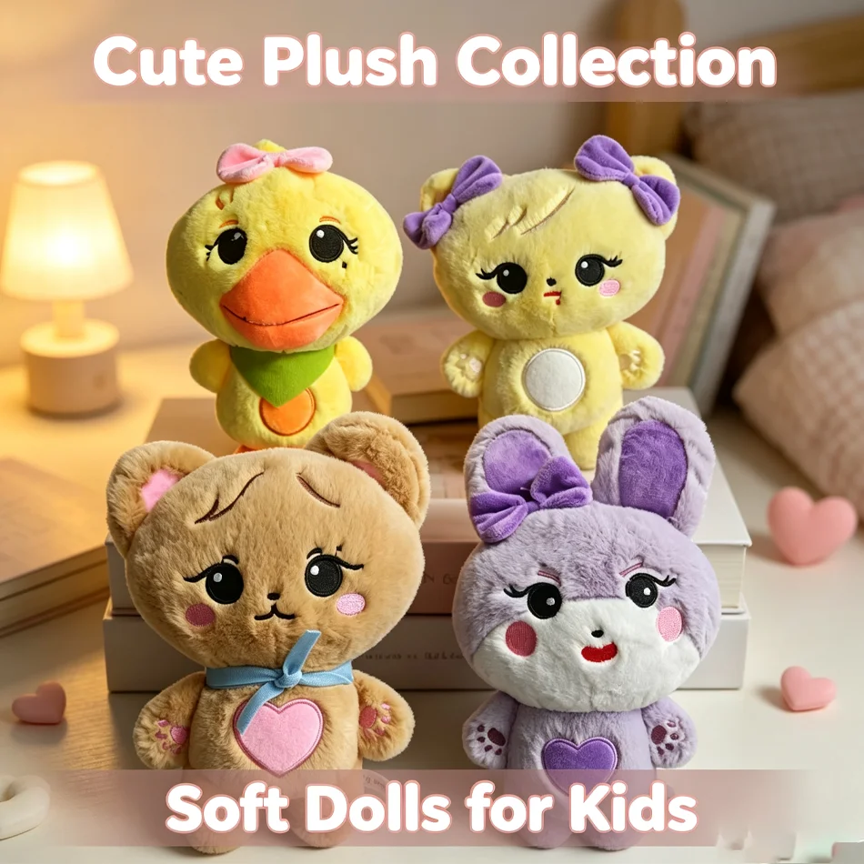 Soft Kawaii Animal Plush Doll 20cm Cute Duck Bear Rabbit Cat Stuffed Plushie Toy Kids Birthday Christmas Gift