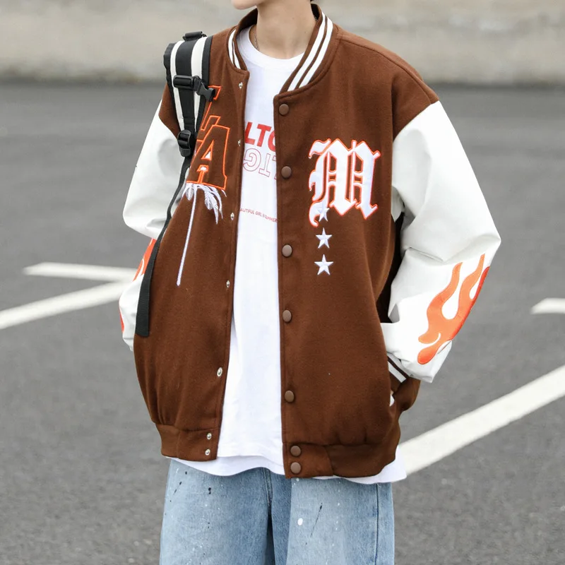 

Embroidered hit color baseball uniform jacket men's new solid color loose casual fashion all-match retro tooling pilot clothes