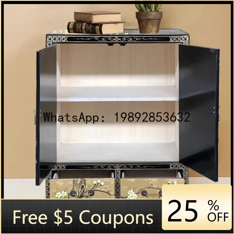 

Z2 Chinese Style Solid Wood Gold Leaf Shoe Cabinet Painted Entrance Hall Cabinet Hand Painted Storage Cabinet