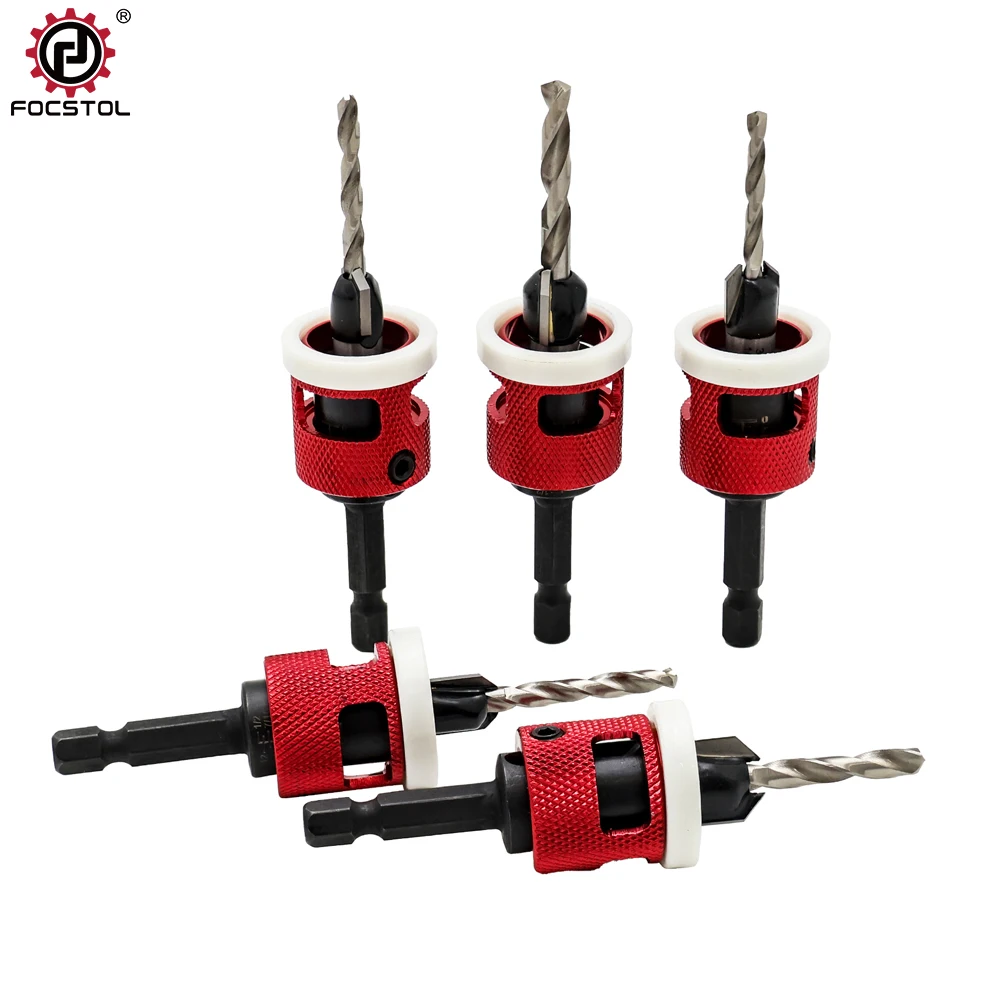 FOCSTOL Set HSS+ Alloy Woodworking Countersink Limit Drill Quick Connect Shanks Natural Wood Chipboard Plywood MDF Drill