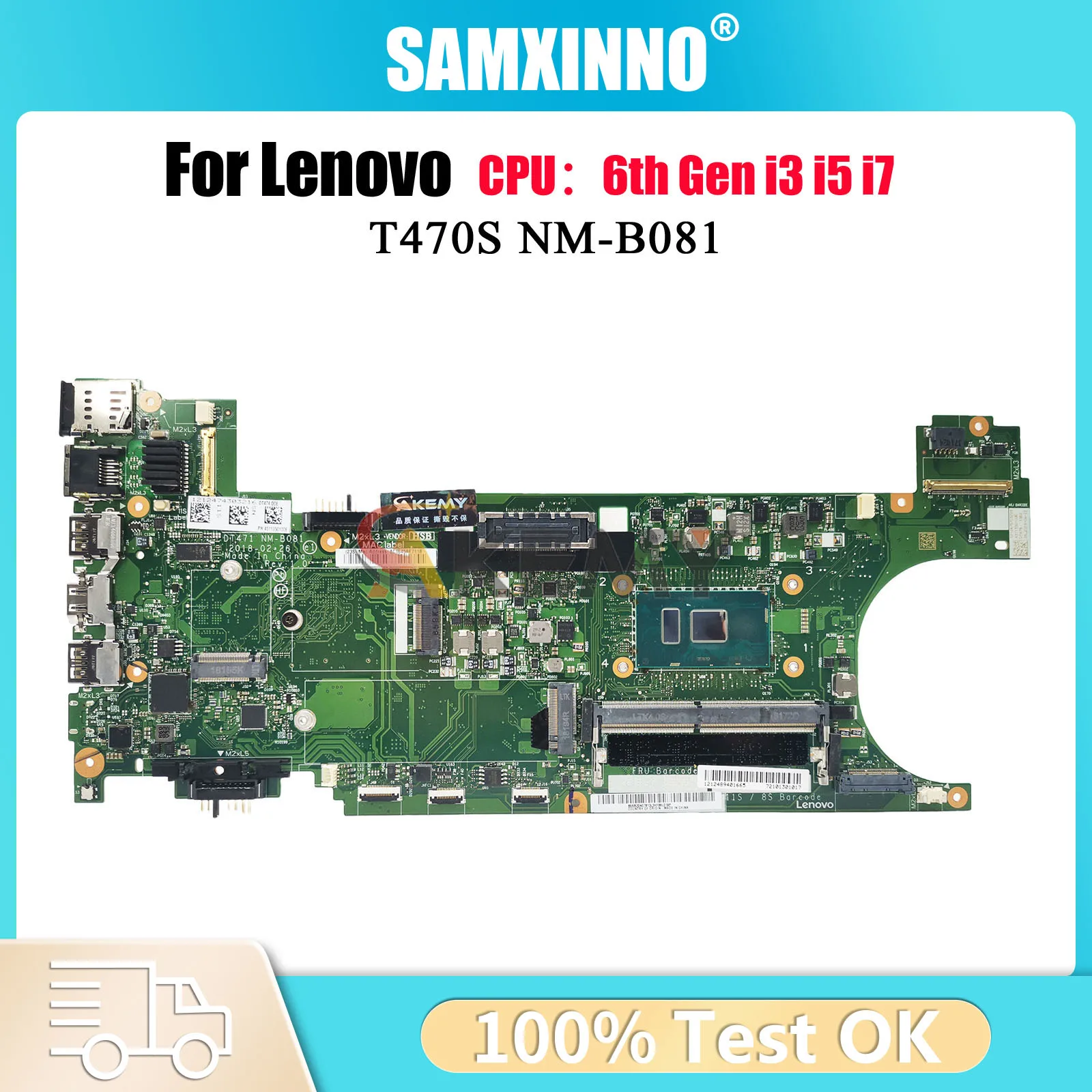 

For Lenovo T470S Laptop Motherboard NM-B081 with i5 i7 6th 7th Gen 4GB 8GB RAM 100% Fully Tested
