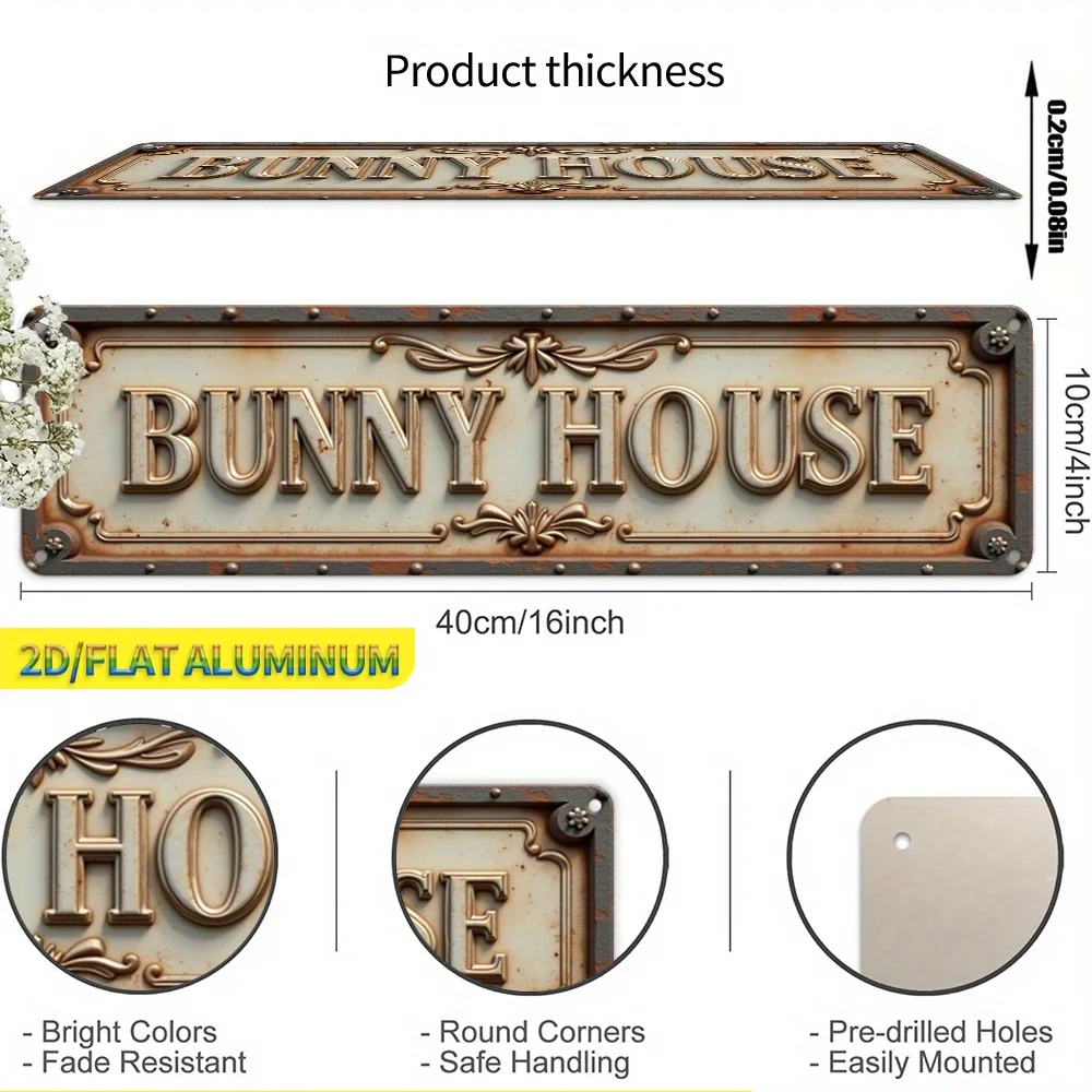 Vintage Rabbit House Aluminum Wall Sign 3D Visual Metal Art 4x16 inch Weatherproof Decor for Home Garden Porch