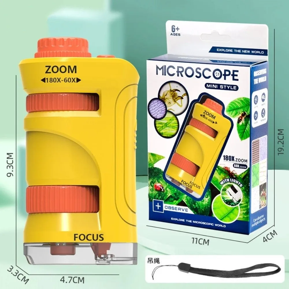 Kids Science Toy Portable Microscope Zoom 60x-180x with LED Light Mini Handheld Microscope Handheld Little Scientist Microscope