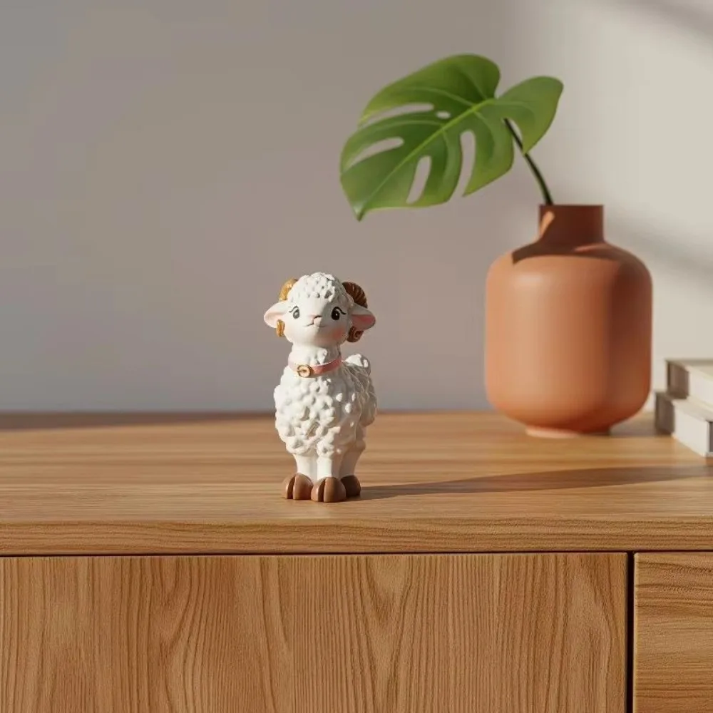 Cartoon Resin Sheep Figurine Cute Handmade Animal Figurines Stable Adorable Mini Sheep Statue Year of The Sheep