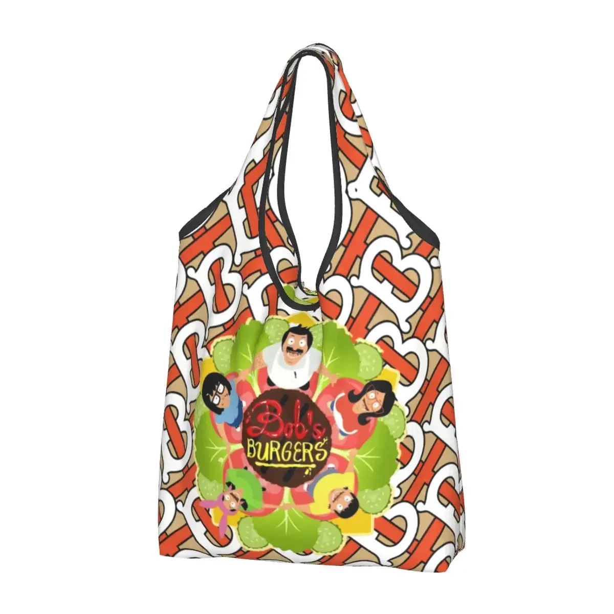 

Custom Bob's Burgers American Animation Shopping Bag Women Portable Big Capacity Grocery Shopper Tote Bags