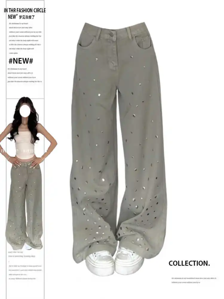 

Women Y2k Baggy Jeans Harajuku Japanese 2000s Style Low Waist Rhinestone Denim Trouser Vintage Oversize Jean Pants Clothes 2025