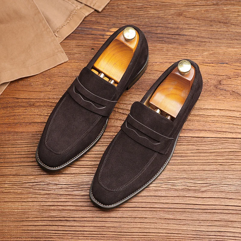 

Elegant Casual Office Shoe Cow Suede Loafers Men Business Daily Wear Professional handmade Top Quality Tassel Retro Slip On Shoe