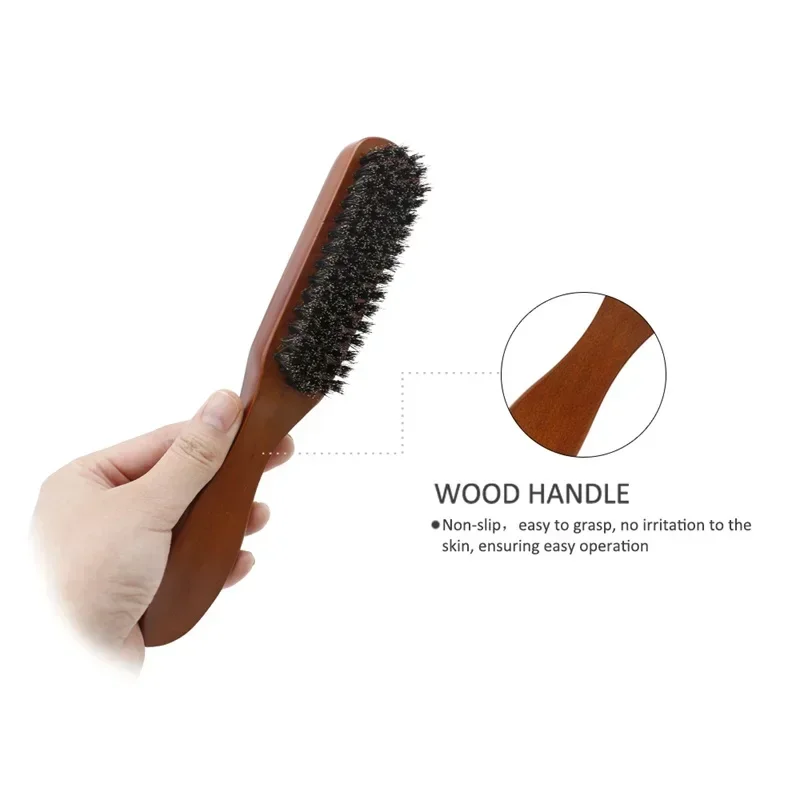 ไม้ Handle Boar Bristle แปรงทําความสะอาด Hairdressing แปรงเครา Anti Static ตัดผมผมจัดแต่งทรงผมหวีเครื่องมือโกนหนวดสําหรับชาย