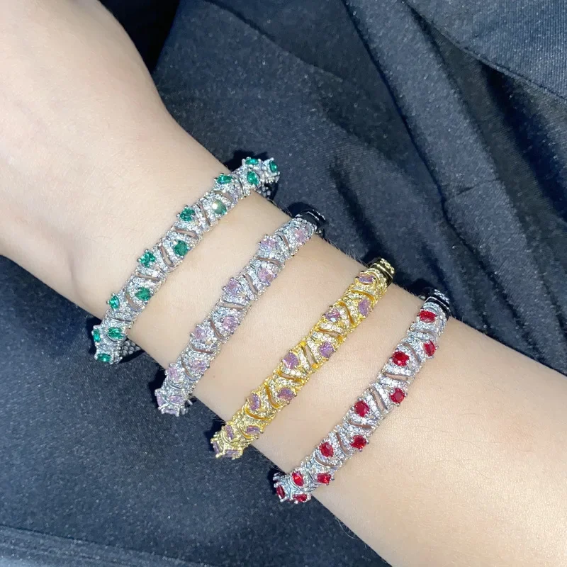 

MDL Moissa!ite style Color Dove's Blood Bracelet 18K Gold Plated Crystalline Spinel Geometric Array Zircon Bracelet