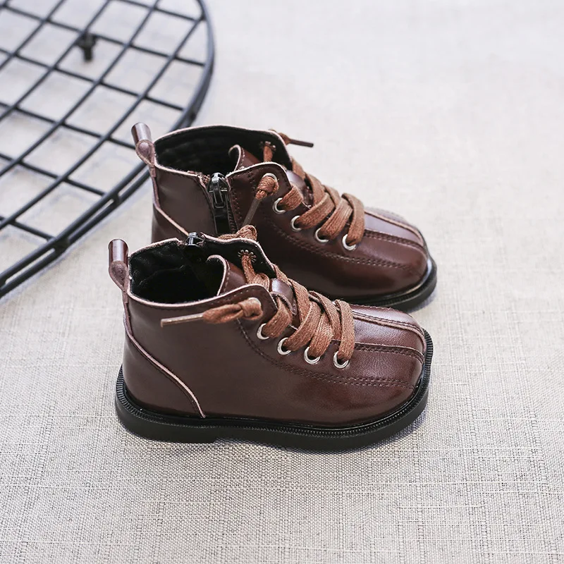 Bottes Martin en cuir PU pour enfants, chaussures à plateforme imperméables, coordonnantes, l'offre elles souples, bébé garçon, tout-petit, mode automne