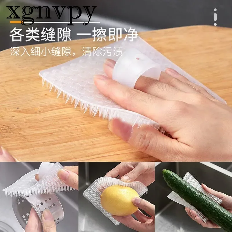 xgnvpy Fruit Vegetable Cleaning Brush Silicon Dishwashing Flexible Household Tool