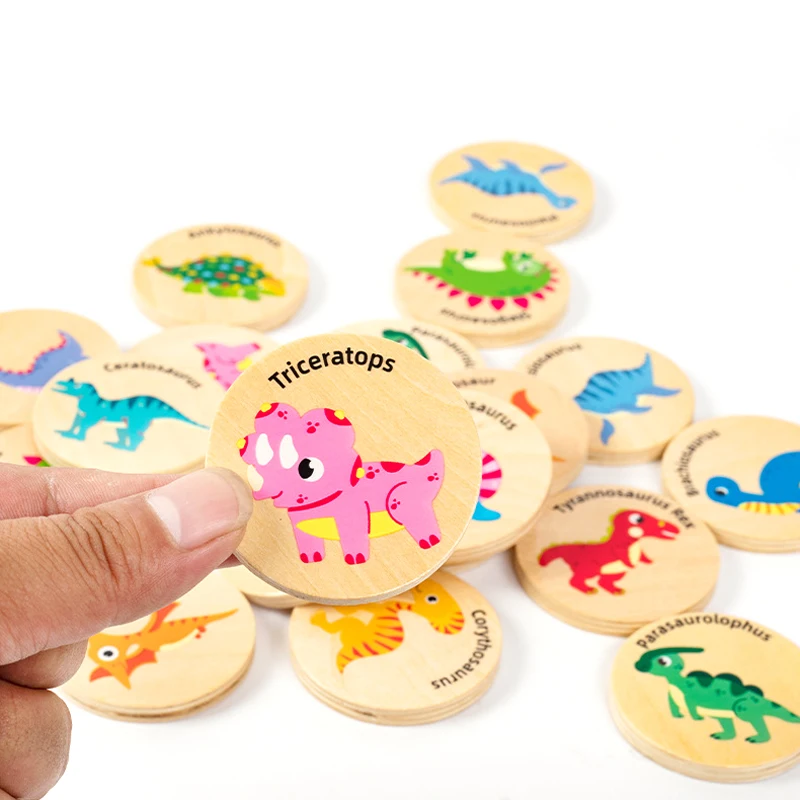 Children Wooden Toy Memory Find The Same Dinosaur Matching Jigsaw Puzzle Game Montessori Baby Educational Toys For Kids