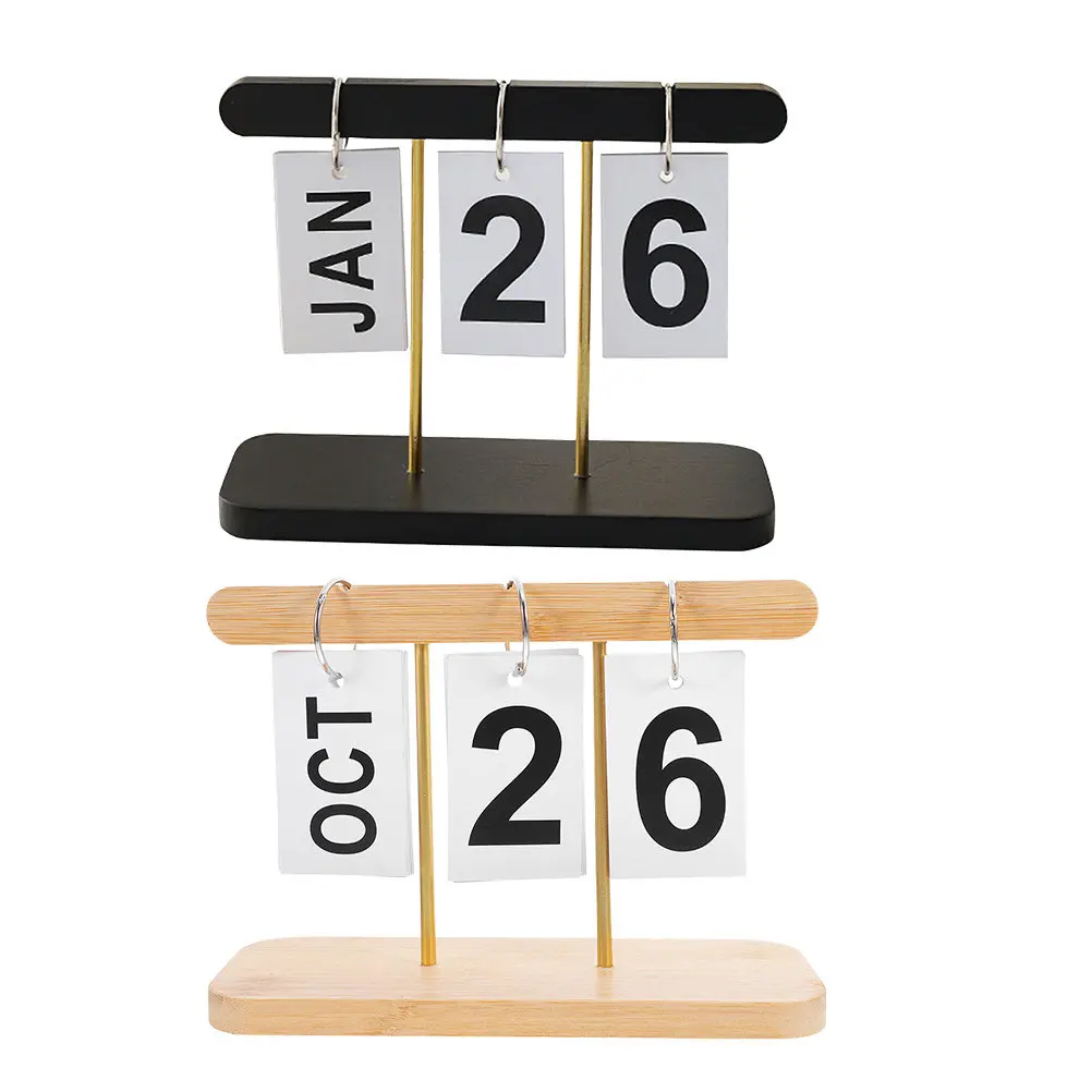 

Настольный вечный календарь из дерева, 2 шт., в деревенском стиле, с откидным механизмом для отображения даты, минималистичный, для офиса и дома, настольный органайзер