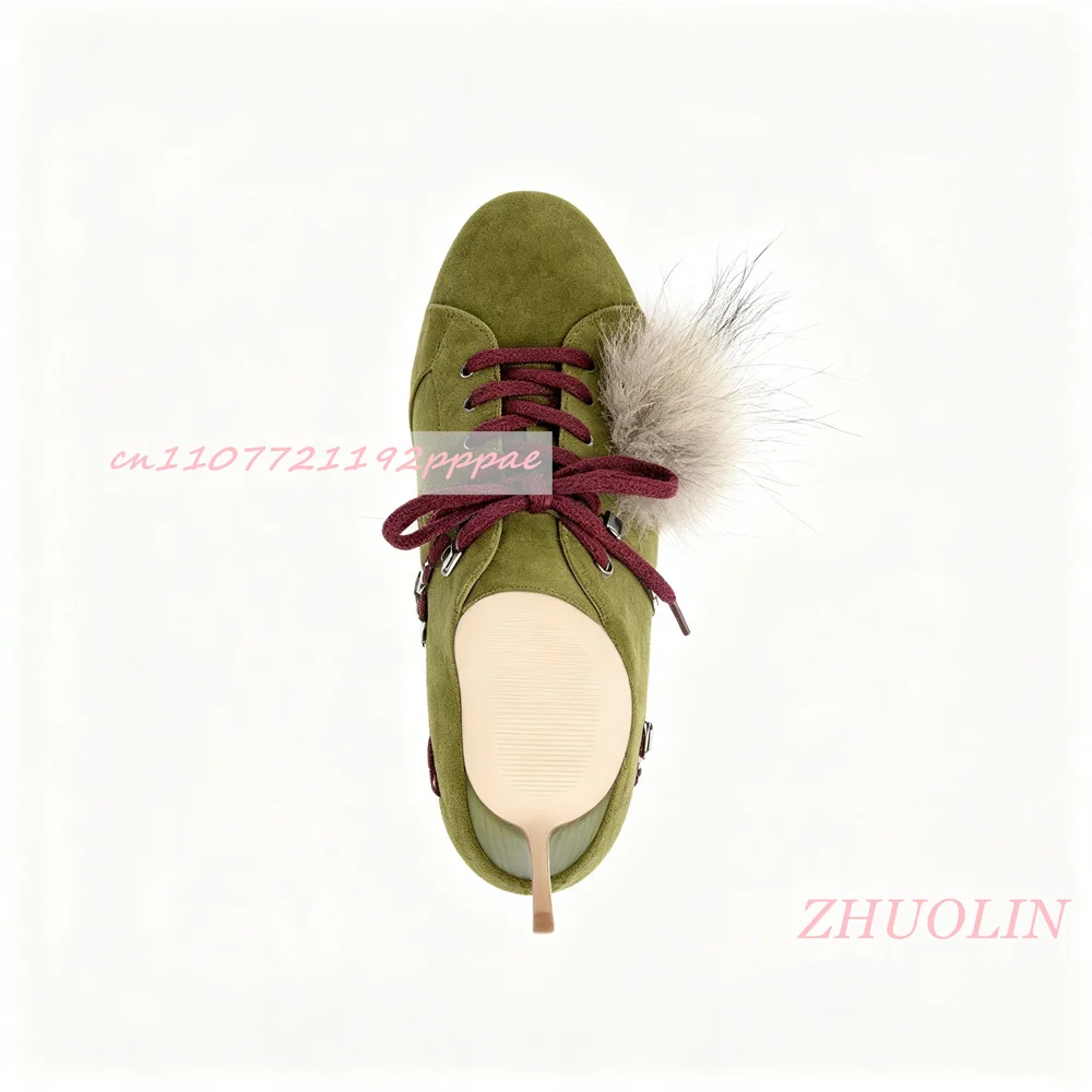 Women Olive Green Open Toe Heels Lace Up Strappy Sandals Stiletto Heel Faux Fur Detail Clear Panel Party Fashion Statement Shoes