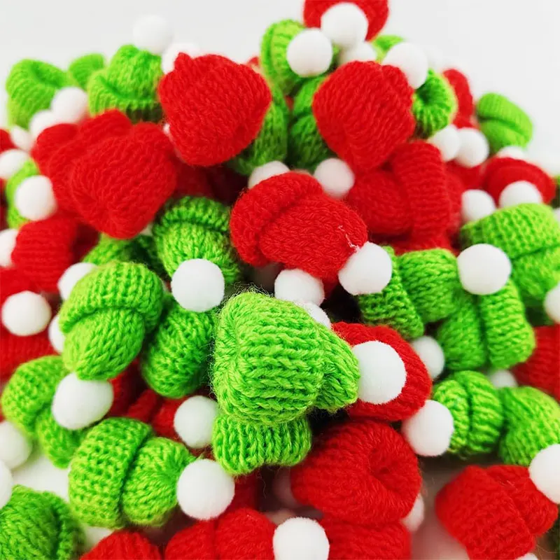 5-50 pz natale Mini cappelli per maglieria bambola pompon cappello fai da te cappelli di lana lavorati a maglia per l\'albero di natale ornamento