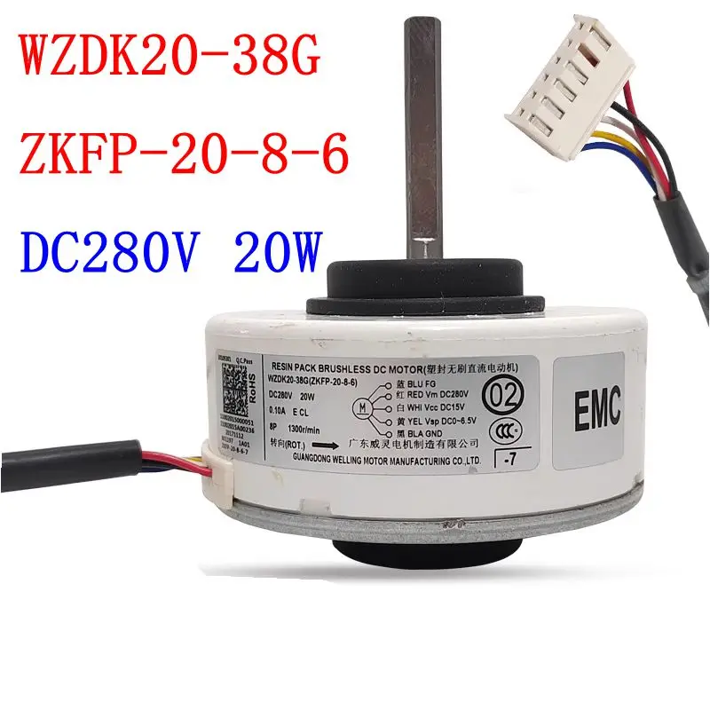 

Inverter Air Conditioning Motor DC280V 20W WZDK20-38G(ZKFP-20-8-6) Brushless Replacement Parts DC Fan Motor For Midea