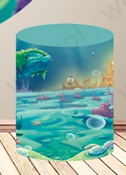 Little Mermaid Ariel Round Backdrop Baby Shower Girls Birthday Backdrop Under The Sea Disney Mermaid Cylinder Cover Decor Prop