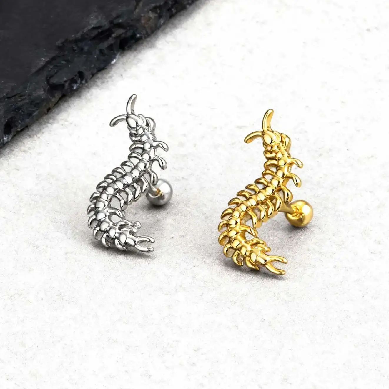 Strange Centipede Stud Earrings Punk Hip Hop Metal Jewelry for Men And Women Unique Gothic Piercing Earrings