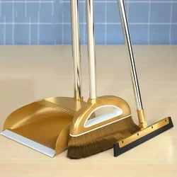 Gold Plastic Broom and Dustpan Set Protable Dense Bristle Brush Efficient Cleaning Kitchen Living Room Broom Cleaning Tools