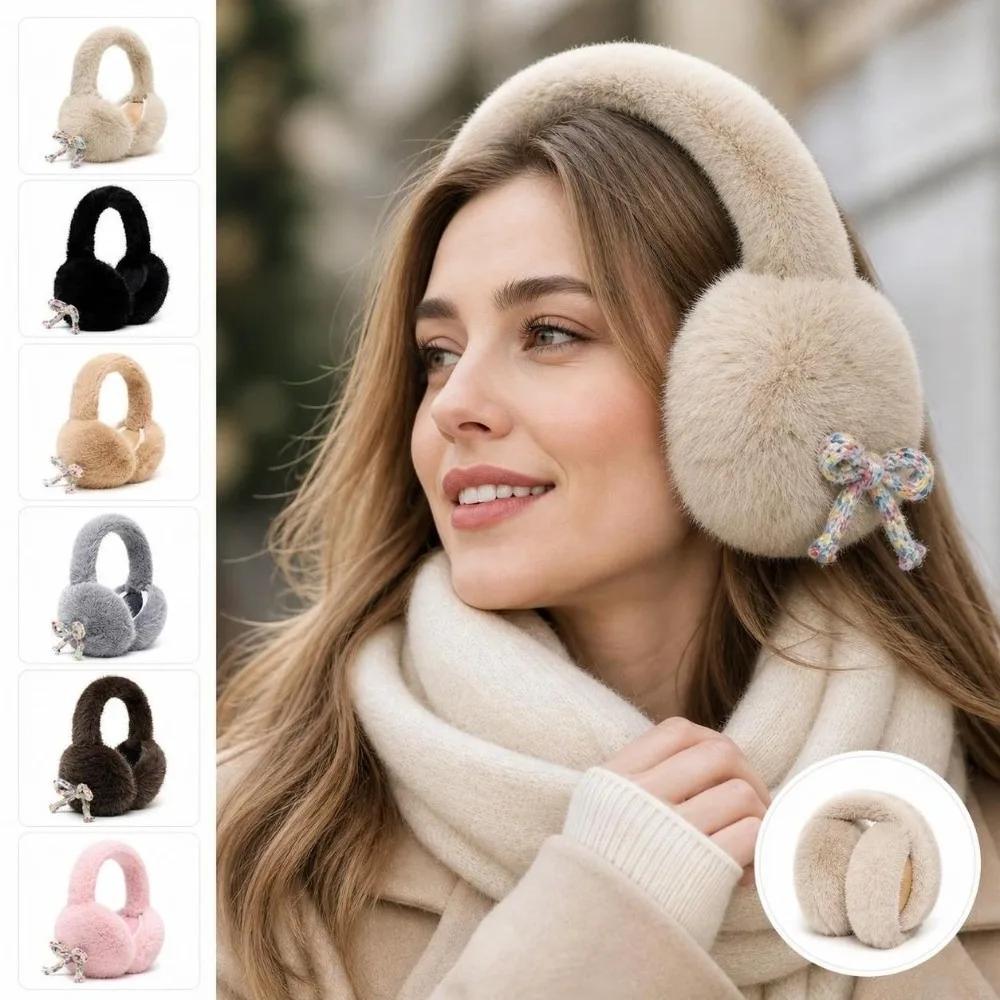 Fashion Imitation Mink Fur Earmuffs Lovely Bow Decor Fluffy Faux Fur Earmuffs Portable Soft Bowknot Earmuffs Winter Outdoor