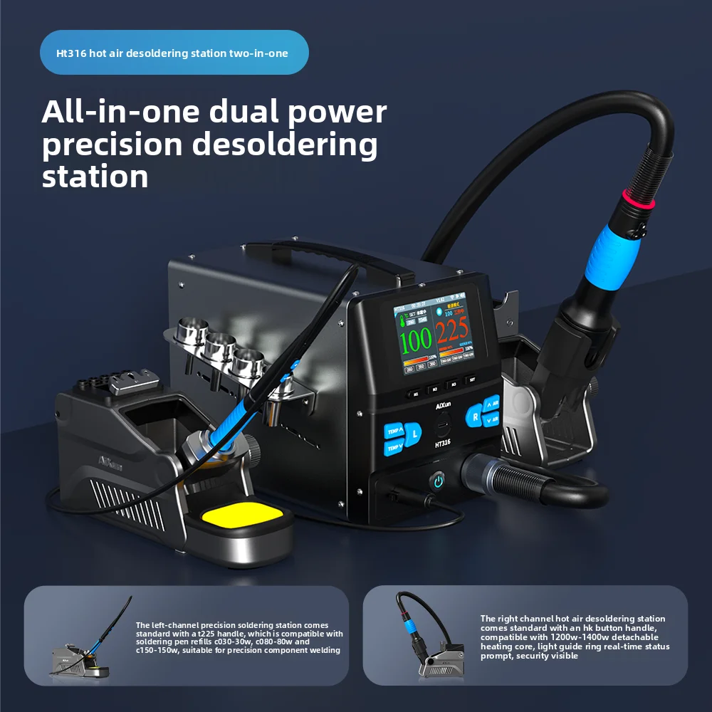 AIXUN HT316 2-in-1 Soldering & Hot Air Rework Station 1400W BT/WiFi/USB Supported with 3 Heating Modes for Mobile PCB Repair