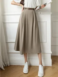 Hohe Taille Casual Frauen Neue Ankunft 2022 Mode Koreanischen Stil Einfarbig Alle-spiel Damen Elegante A-linie Lange rock W1082