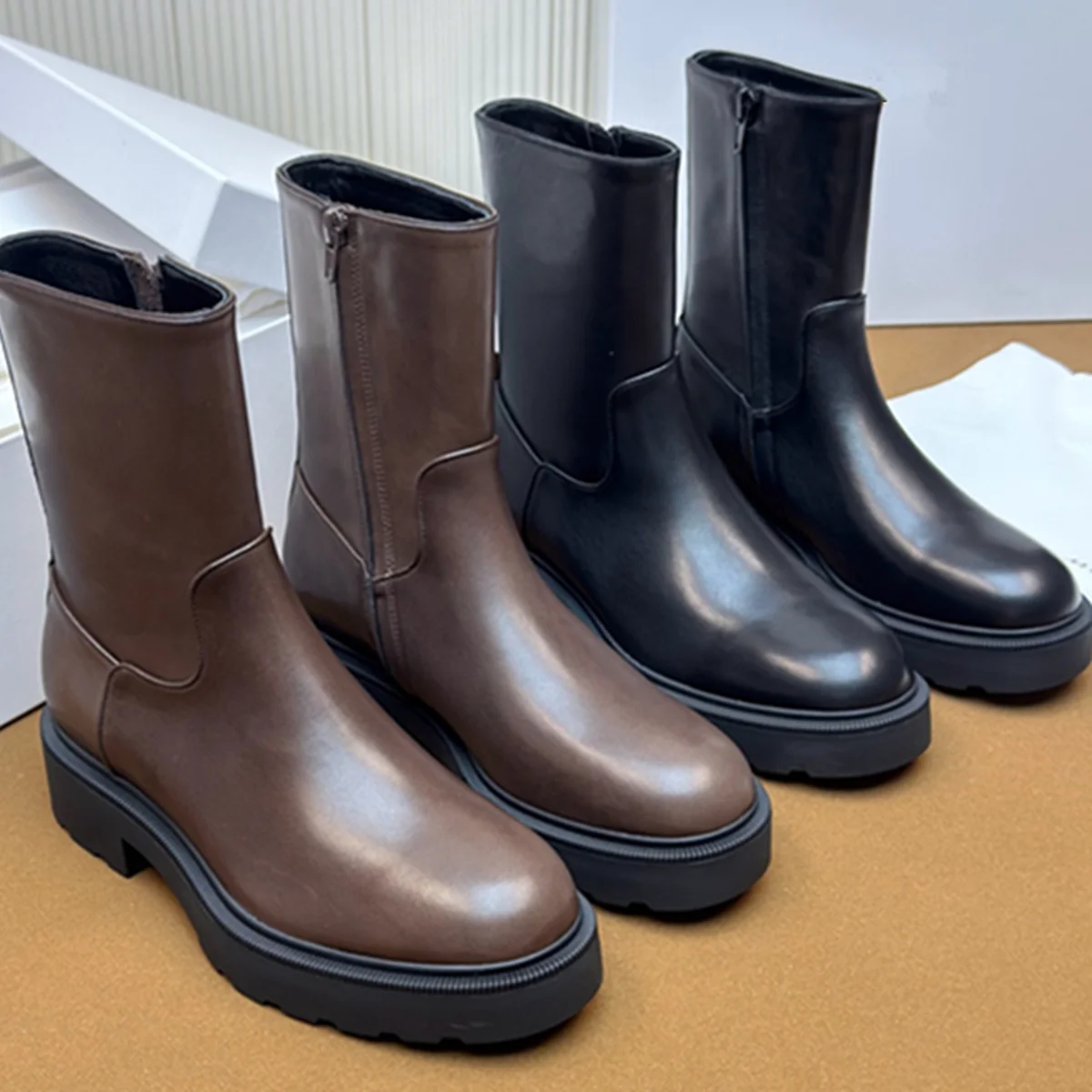 

Jenny&Dave British Fashion Chelsea Boots Shoes 5cm Thick Sole Retro Minimalist Genuine Leather Autumn Winter Women's Ankle Boots