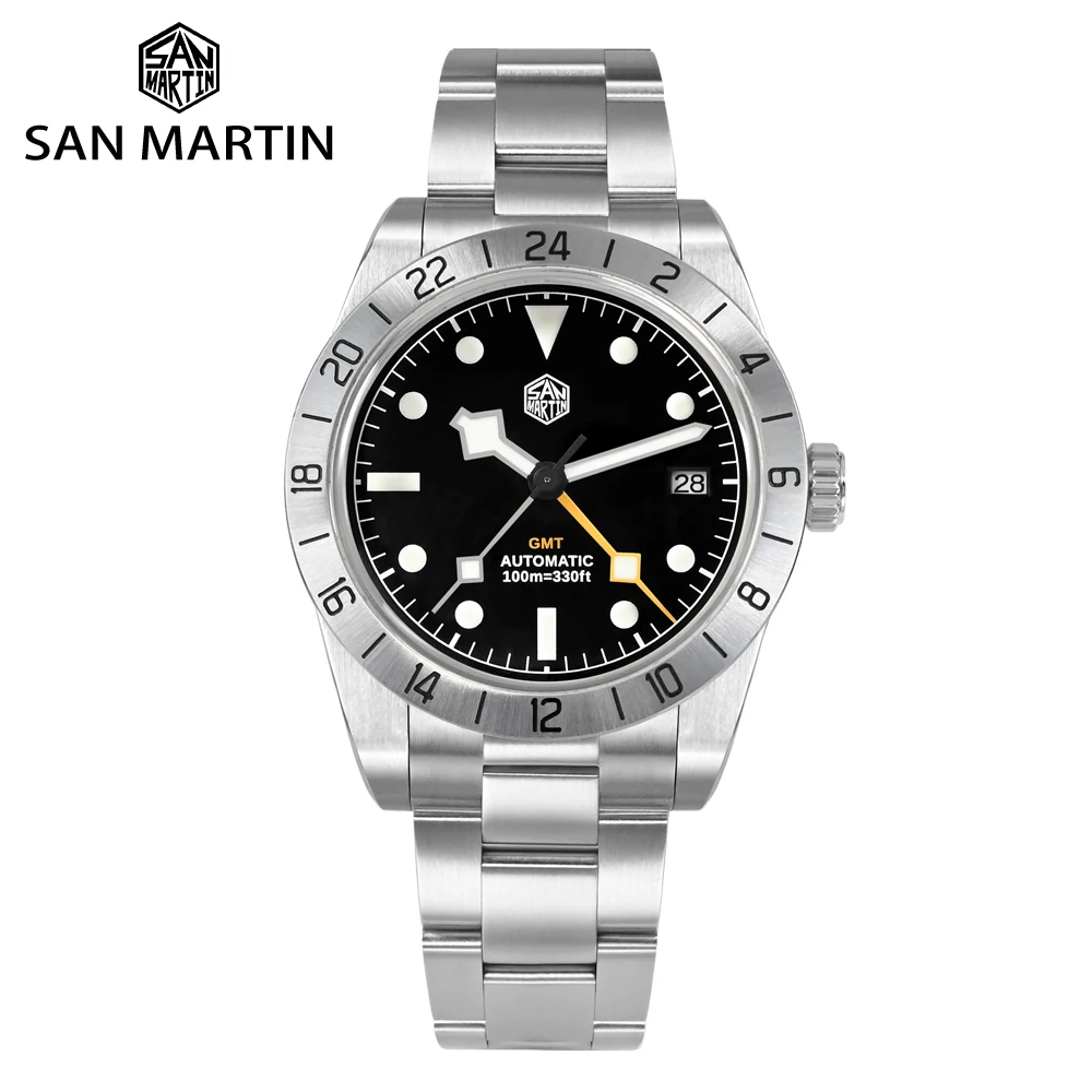 San Martin NH34 39mm BB GMT Lüks erkek Saatleri İş Elbise Izle Erkekler Için Otomatik Mekanik Safir Tarih Windows BGW9