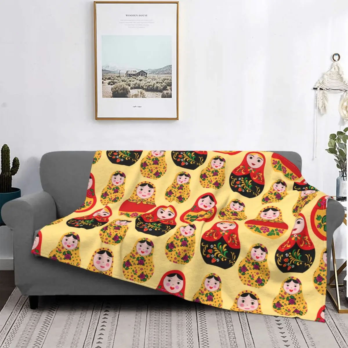 Matryoshka Russian Doll Pattern Blankets Fleece Printed Cartoon Anime Plaid Portable Warm Throw Blanket for Home Couch Bedspread