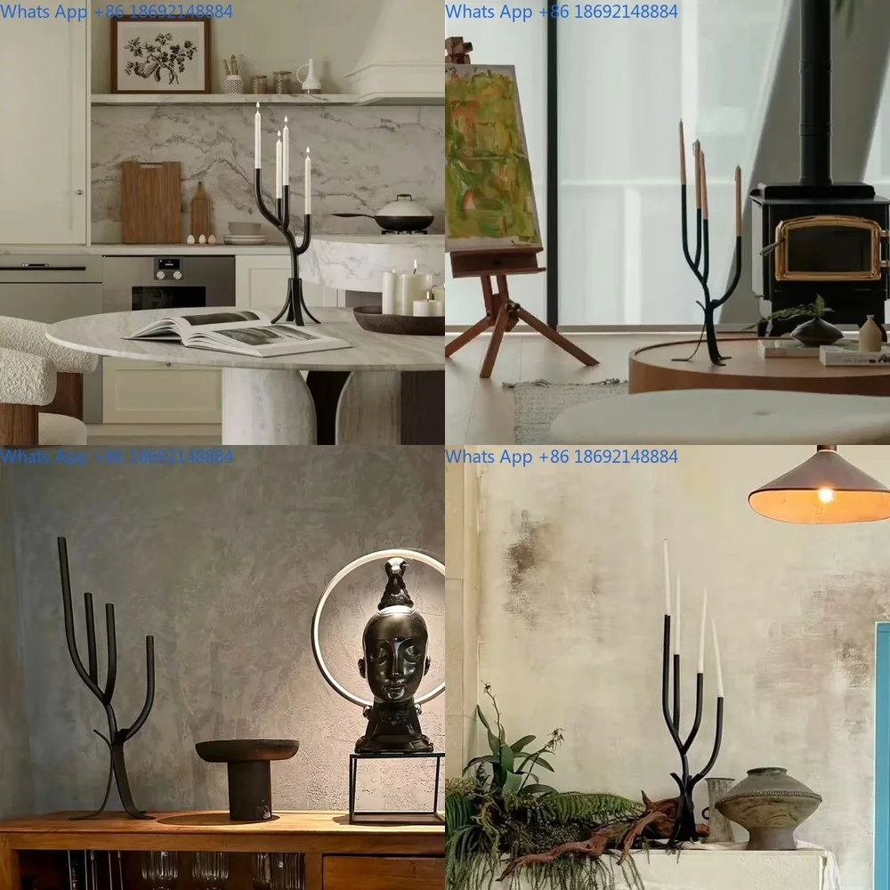 

French Style Simple Iron Art Multi Head Candelabra for Hotel Living Room Entryway Vintage Decorative Home Accessory