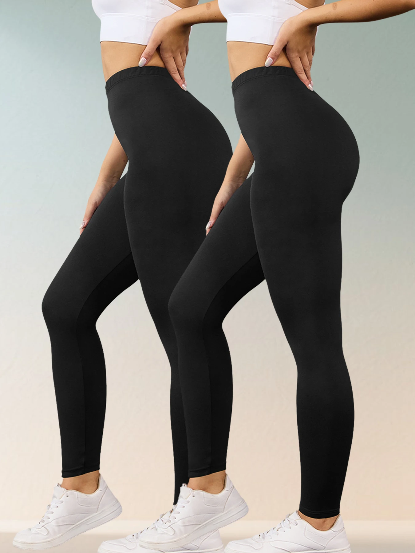 

2 Pack Women's Super Soft Leggings High Elasticity No See Through Workout Yoga Running Athletic Push Up Gym Fitness Leggings