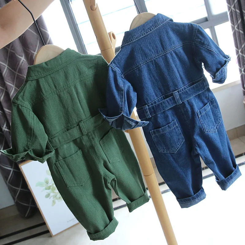 Toddler Baby Denim Jumpsuits Fashion Long Sleeve Turn Down Collar Overalls Spring Autumn Loose Boys Girls Jean Rompers