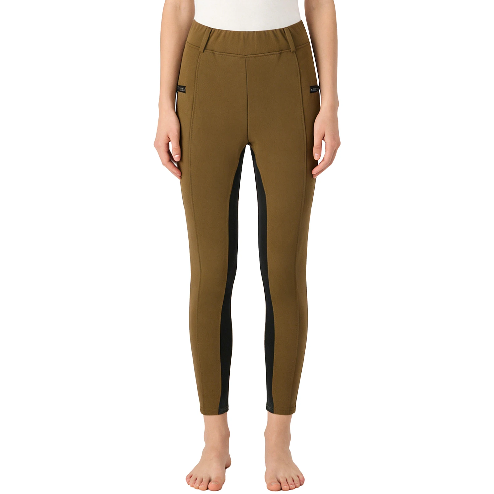 Women Horse Riding Pants Tights Pants Elastic Waistband Decorative Zipper Horseback Jodhpurs Training Wear