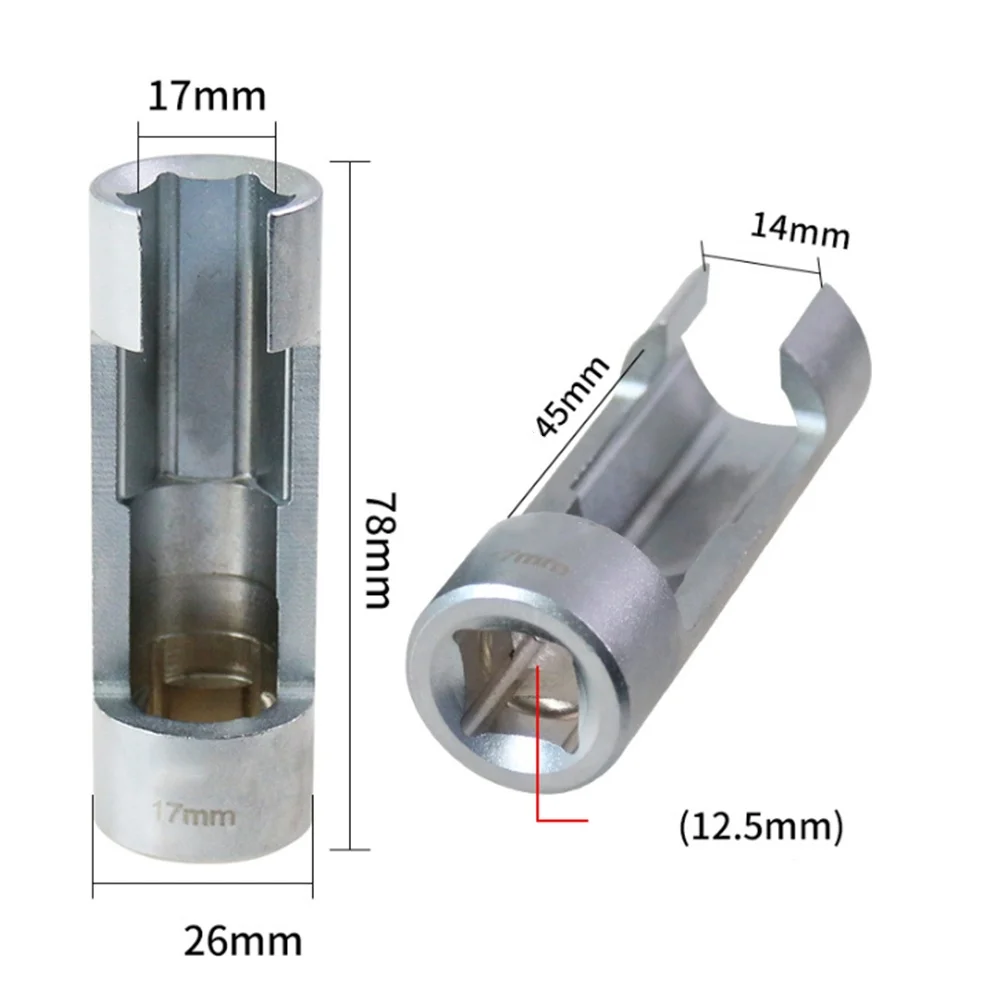 2pcs Diesel Fuel Injector Pipe Removal Wrench Set 17mm 19mm Hexagonal Opening Sleeve Metal Hand Tool For Elbow Nut Bolt Disassem